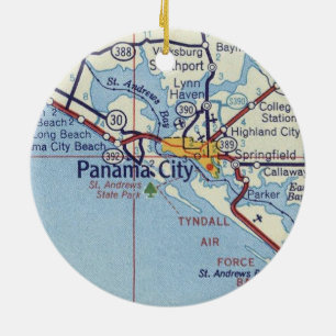 Panama City Fl Vintage Map Ceramic Ornament