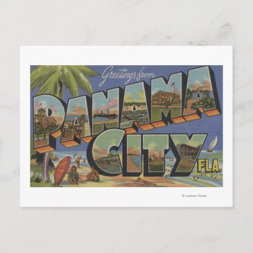 Panama City Florida _ Large Letter Scenes Postcard