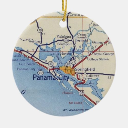 Panama City Florida Ornament With Vintage Map