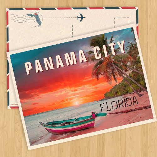 Panama City Florida Palm Tree Beach Vintage 1950s Postcard