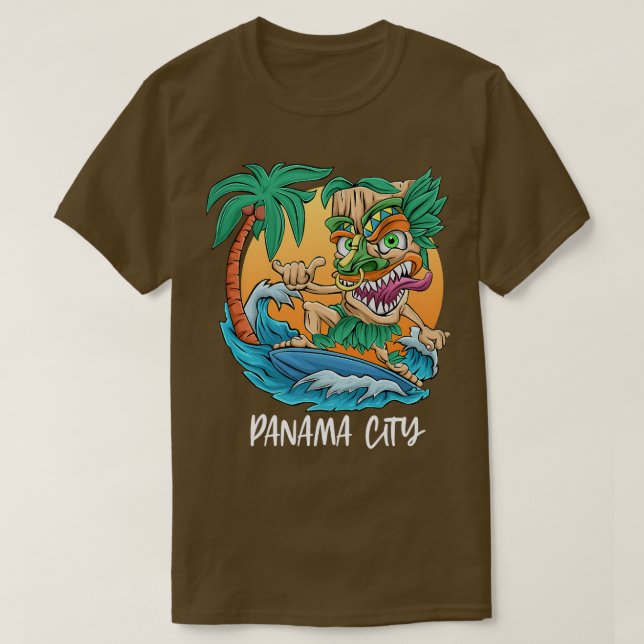 Panama City Florida Palm Tree Surfing Beach Vacati T-Shirt (Design Front)