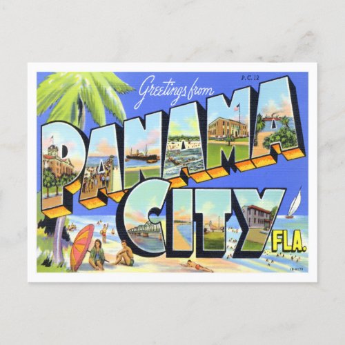 Panama City Florida Vintage Big Letters Postcard