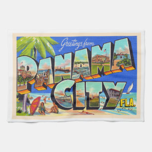 Panama City Florida Vintage Large Letter Postcard Kitchen Towel