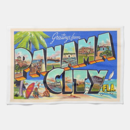 Panama City Florida Vintage Large Letter Postcard Kitchen Towel
