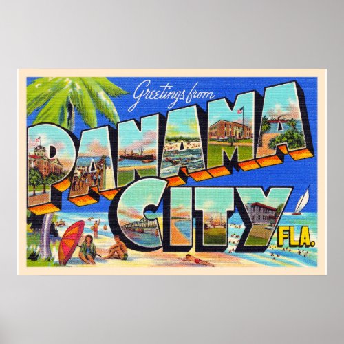 Panama City Florida Vintage Large Letter Postcard Poster
