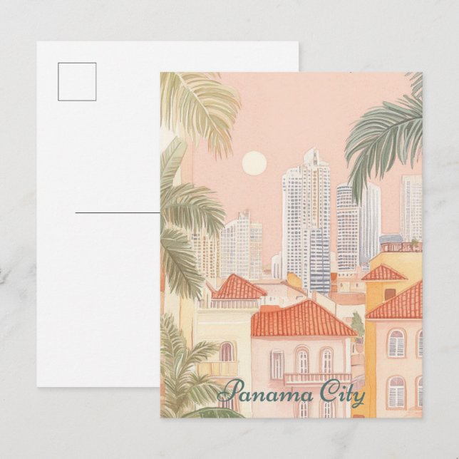Panama City Gouache Paint Illustration Travel Postcard (Front/Back)