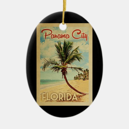 Panama City Palm Tree Vintage Travel Ceramic Ornament