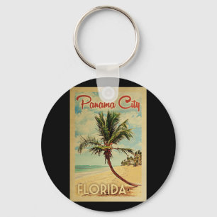 Panama City Palm Tree Vintage Travel Keychain