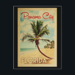 Panama City Palm Tree Vintage Travel Postcard<br><div class="desc">A uniquely retro mid-century modern Panama City Florida art print in vintage travel poster style. It features a curved palm tree on sandy beach with ocean under a blue cloudy sky.</div>
