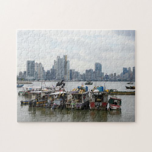 Panama City Skyline With Fishing Boats Jigsaw Puzzle