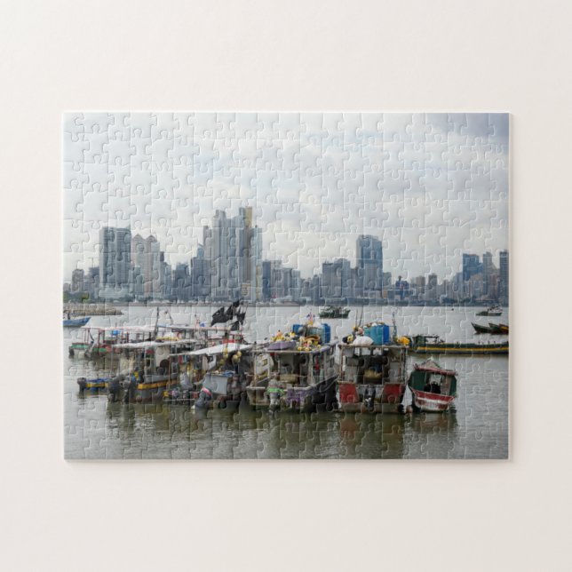 Panama City Skyline With Fishing Boats Jigsaw Puzzle (Horizontal)