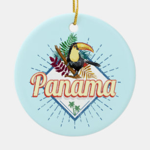 Panama City Toucan Retro Palm Trees Vintage Ceramic Ornament