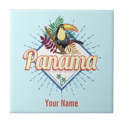 Panama City Toucan Retro Palm Trees Vintage Ceramic Tile