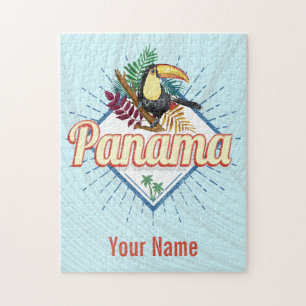 Panama City Toucan Retro Palm Trees Vintage Jigsaw Puzzle