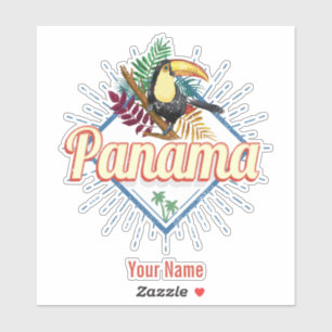 Panama City Toucan Retro Palm Trees Vintage Sticker