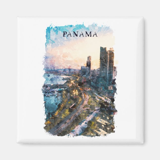 Panama City Watercolor Skyline  Magnet (Front)