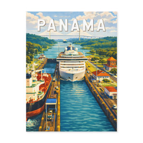 Panama Illustration Travel Art Vintage Postcard