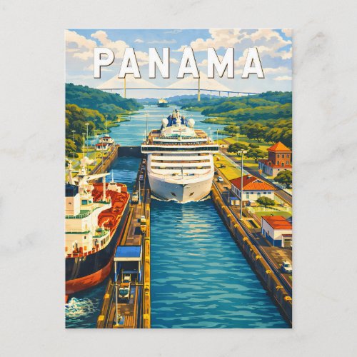 Panama Illustration Travel Art Vintage Postcard