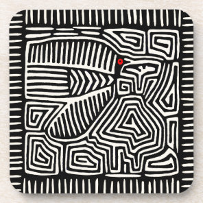 Panama Kuna Indian Mola Pajaro - Black White Beverage Coaster