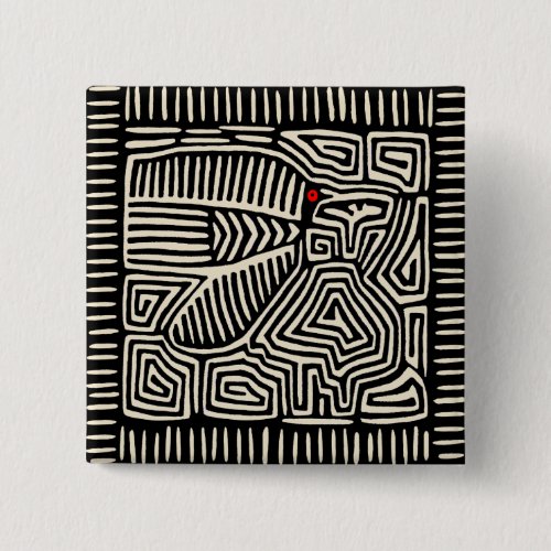 Panama Kuna Indian Mola Pajaro - Black White Button