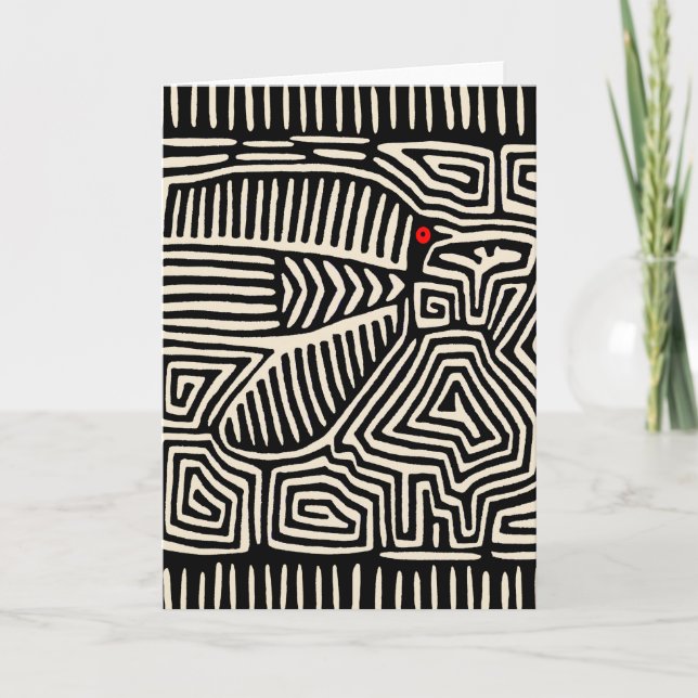 Panama Kuna Indian Mola Pajaro - Black White Card (Front)