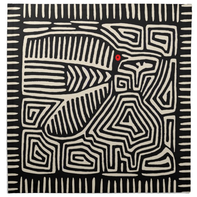 Panama Kuna Indian Mola Pajaro - Black White Cloth Napkin (Front)