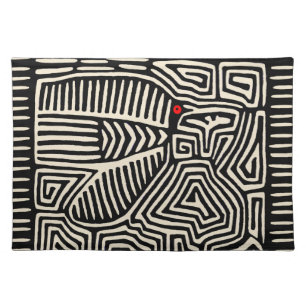 Panama Kuna Indian Mola Pajaro - Black White Cloth Placemat
