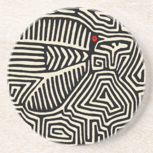Panama Kuna Indian Mola Pajaro - Black White Coaster
