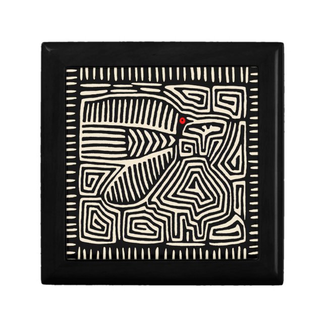 Panama Kuna Indian Mola Pajaro - Black White Gift Box (Front)