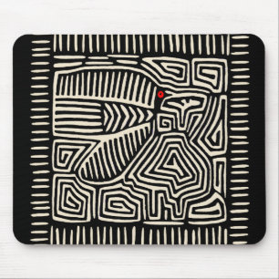 Panama Kuna Indian Mola Pajaro - Black White Mouse Pad