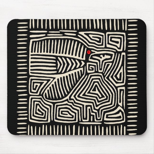 Panama Kuna Indian Mola Pajaro - Black White Mouse Pad (Front)
