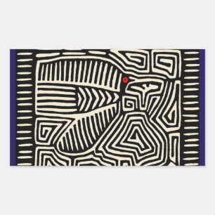Panama Kuna Indian Mola Pajaro - Black White Rectangular Sticker