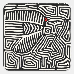 Panama Kuna Indian Mola Pajaro - Black White Square Sticker