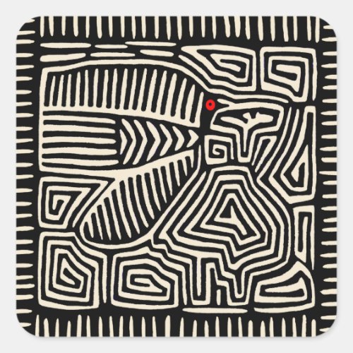 Panama Kuna Indian Mola Pajaro - Black White Square Sticker