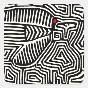 Panama Kuna Indian Mola Pajaro - Black White Square Sticker