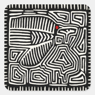Panama Kuna Indian Mola Pajaro - Black White Square Sticker