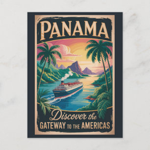 Panama Landscape Illustration Travel Art Vintage Postcard