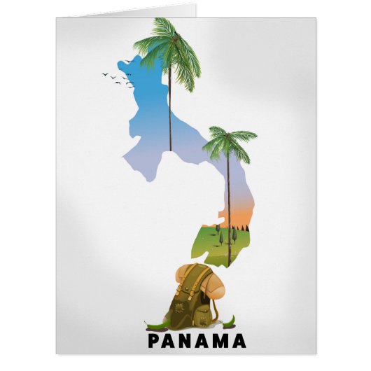 Panama map Illustrated travel poster print. (Front)