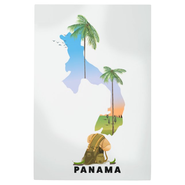 Panama map Illustrated travel poster print. (Front)