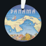 Panama Map Ornament<br><div class="desc">It's a vintage,  postcard map of Panama repurposed as an ornament.  You can purchase it as is or change the image on the back or omit the back image all-together.</div>