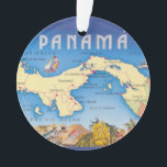 Panama Map Ornament<br><div class="desc">It's a vintage,  postcard map of Panama repurposed as an ornament.  You can purchase it as is or change the image on the back or omit the back image all-together.</div>