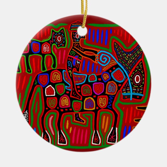 Panama Mola - Save a Horse Ride a Cowboy Ceramic Ornament (Front)