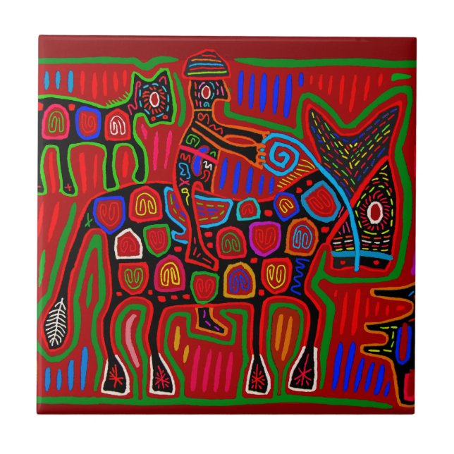 Panama Mola - Save a Horse Ride a Cowboy Ceramic Tile (Front)