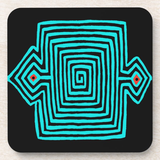 Panama Mola Tortoise - Blue Black Beverage Coaster (Front)