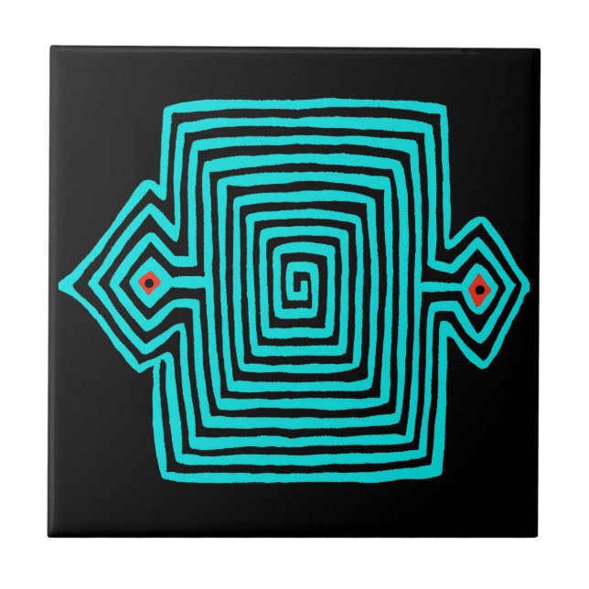 Panama Mola Tortoise - Blue Black Ceramic Tile (Front)