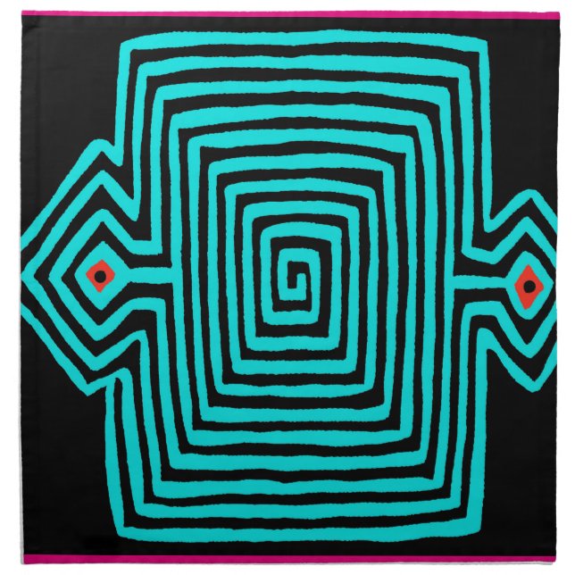 Panama Mola Tortoise - Blue Black Cloth Napkin (Front)