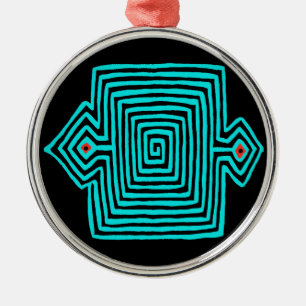 Panama Mola Tortoise - Blue Black Metal Ornament