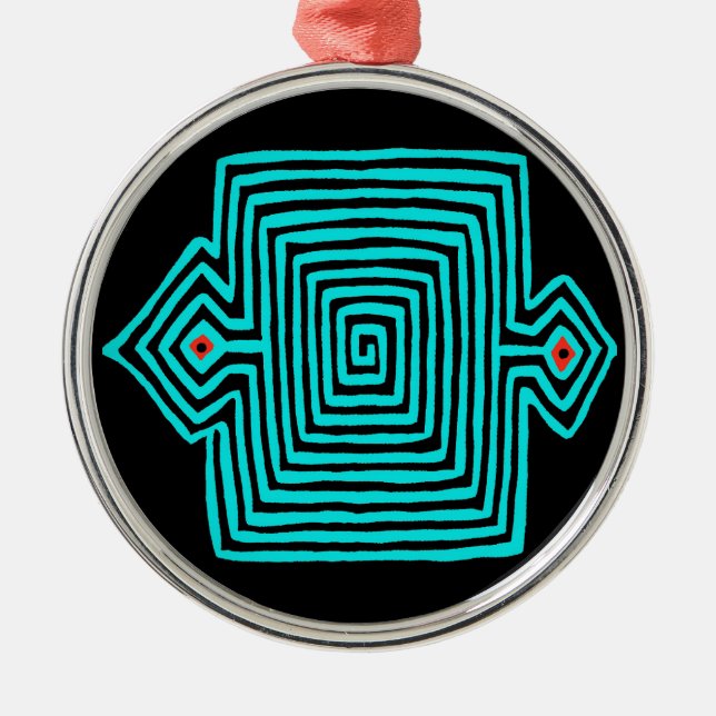 Panama Mola Tortoise - Blue Black Metal Ornament (Front)