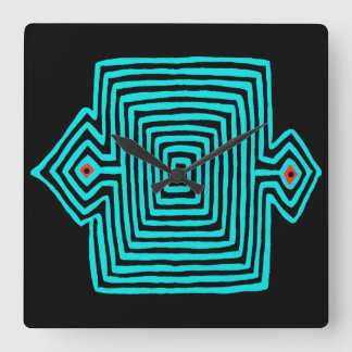 Panama Mola Tortoise - Blue Black Square Wall Clock