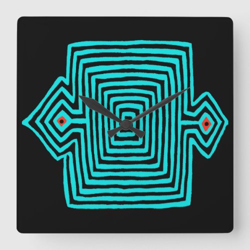 Panama Mola Tortoise - Blue Black Square Wall Clock